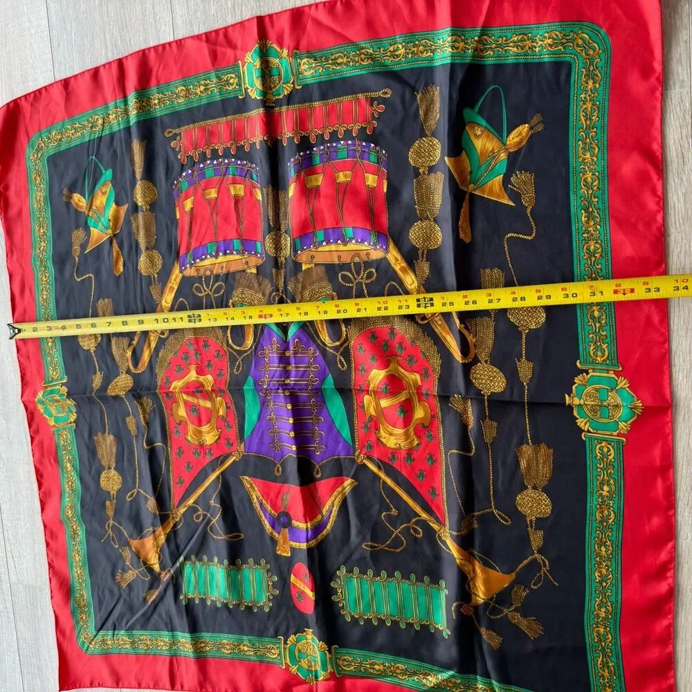VTG 70s Red Scarf Music Equestrian Drums Horns Swords French Quarter New Orleans